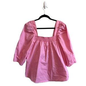 H&M Pink Cotton Flowy Blouse NWT | Size L | Puff Sleeves | Summer Style